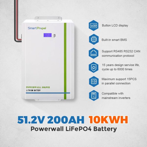 Smart Propel lithium battery Powerwall LiFePo4, Cycle Up To 6000, Time ,Household 10kw Lithium Solar Battery 51.2v 200ah, 10.24kwh, Solar Energy, Battery Storage, - Image 2