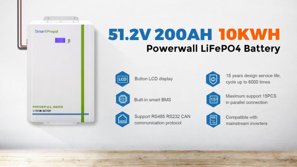 Smart Propel lithium battery Powerwall LiFePo4, Cycle Up To 6000, Time ,Household 10kw Lithium Solar Battery 51.2v 200ah, 10.24kwh, Solar Energy, Battery Storage, - Image 5