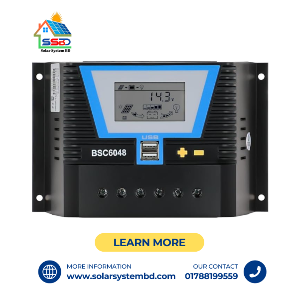PWM, BSC6048 Solar Charge Controller 20A, Auto LCD Display with USB, for Battery 12V